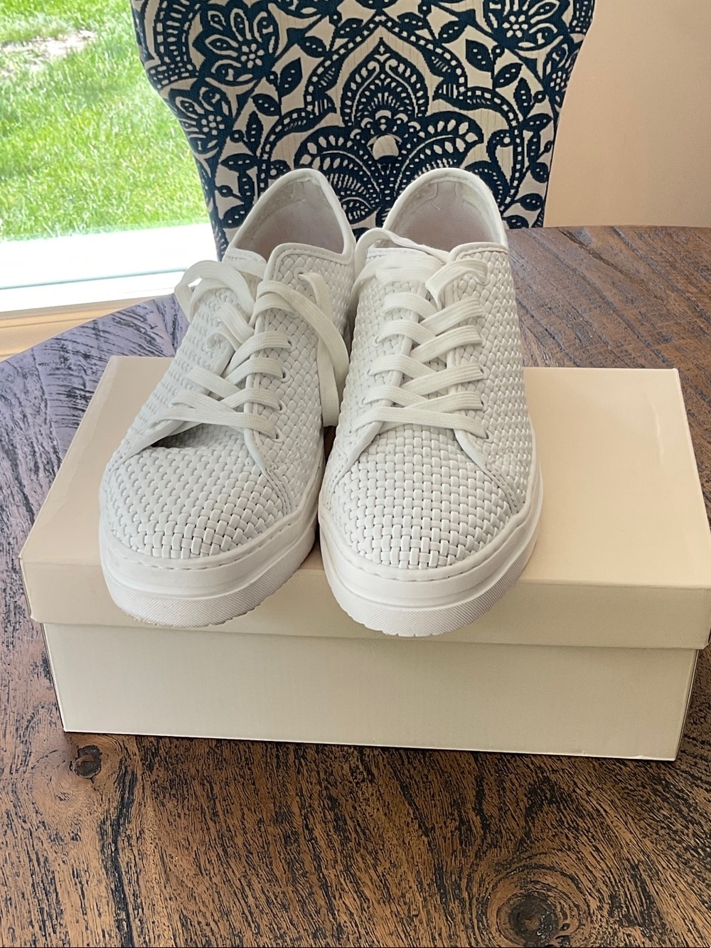 Woven White Lace-Up Sneakers for Women